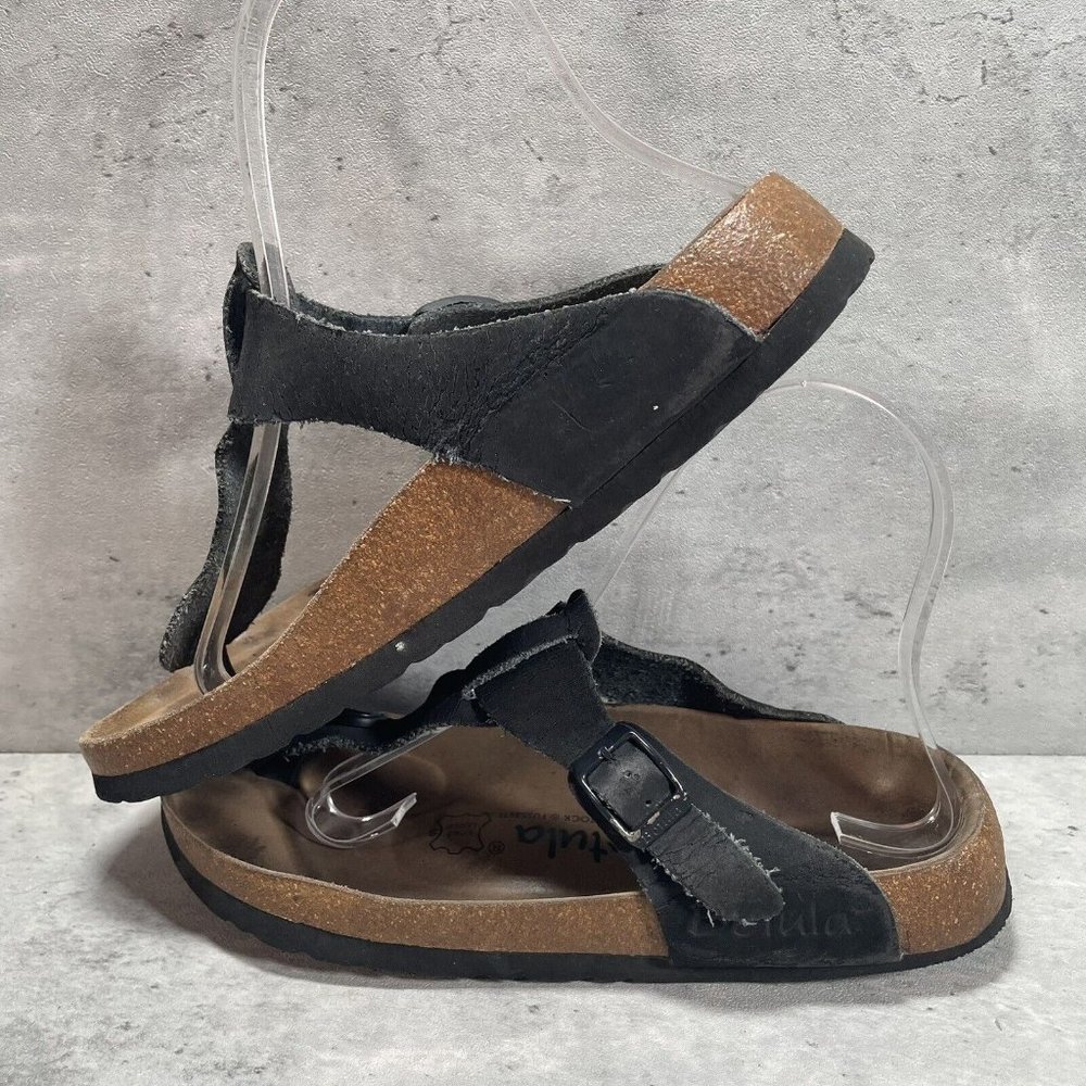 Birkenstock Gizeh Betula Black Leather Nubuck Thong‎ Sandals Womens Sz 37 US 6 - Picture 5 of 10